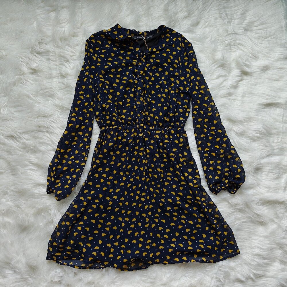 Zara Navy Blue Gold Heart Dress, SIZE Medium